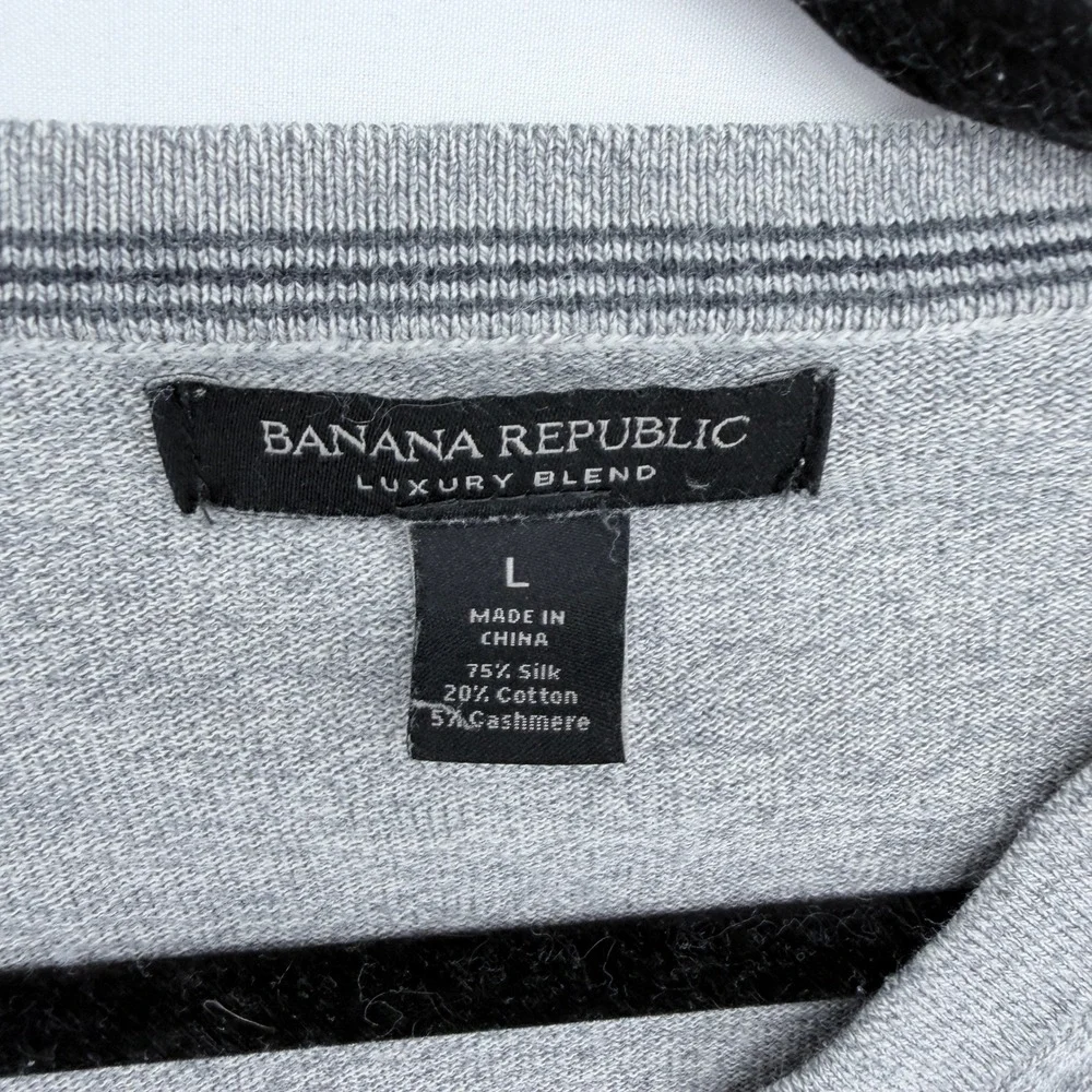 Banana Republic Mens Silk Cotton Cashmere V-Neck Sweater‎ Heather Grey Large